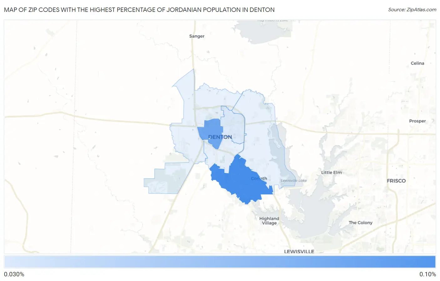 Zip Codes with the Highest Percentage of Jordanian Population in Denton Map