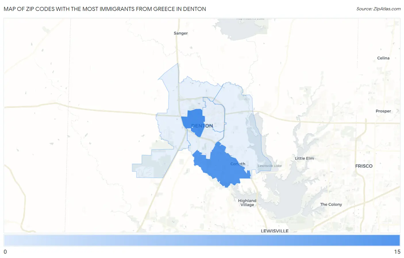 Zip Codes with the Most Immigrants from Greece in Denton Map