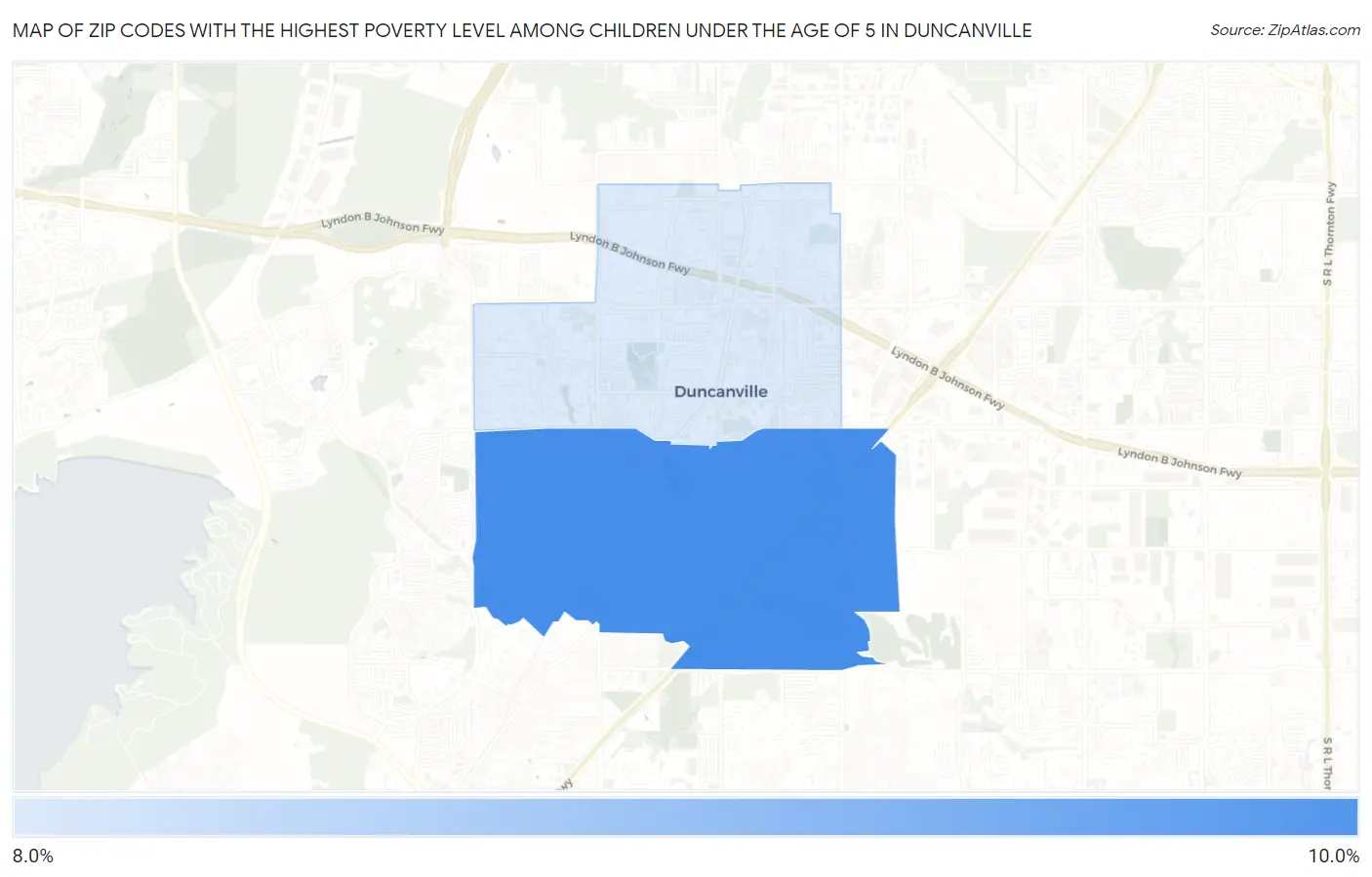 Zip Codes with the Highest Poverty Level Among Children Under the Age of 5 in Duncanville Map