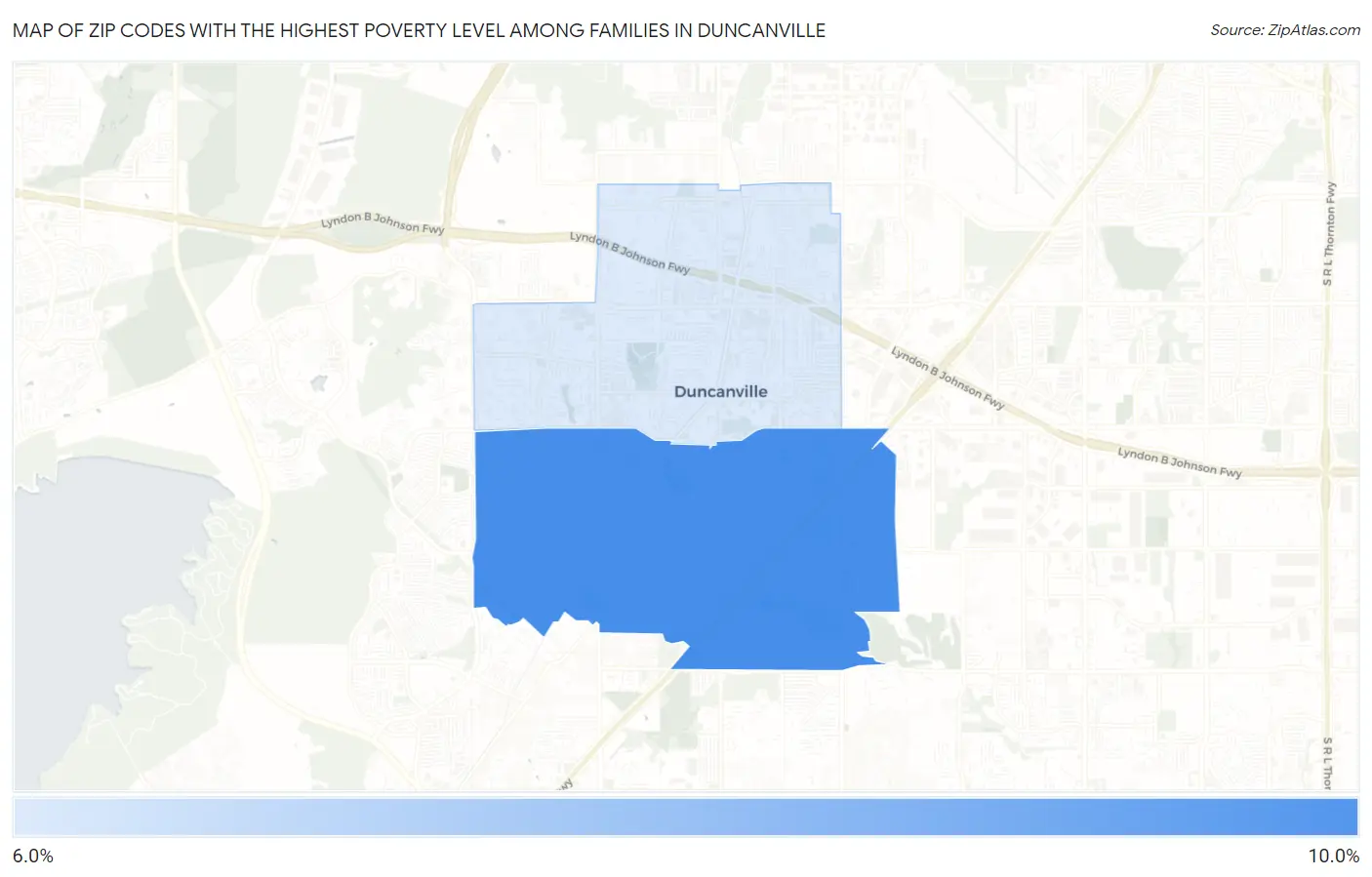 Zip Codes with the Highest Poverty Level Among Families in Duncanville Map