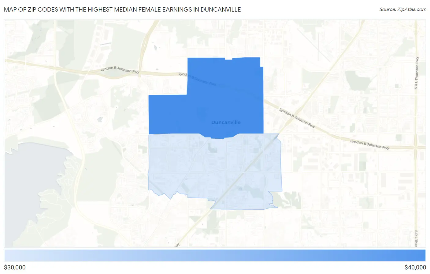 Zip Codes with the Highest Median Female Earnings in Duncanville Map