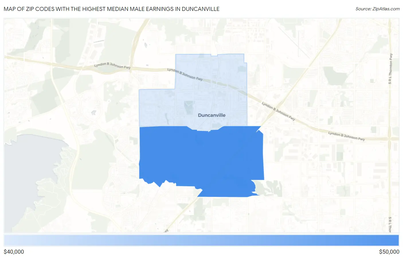 Zip Codes with the Highest Median Male Earnings in Duncanville Map