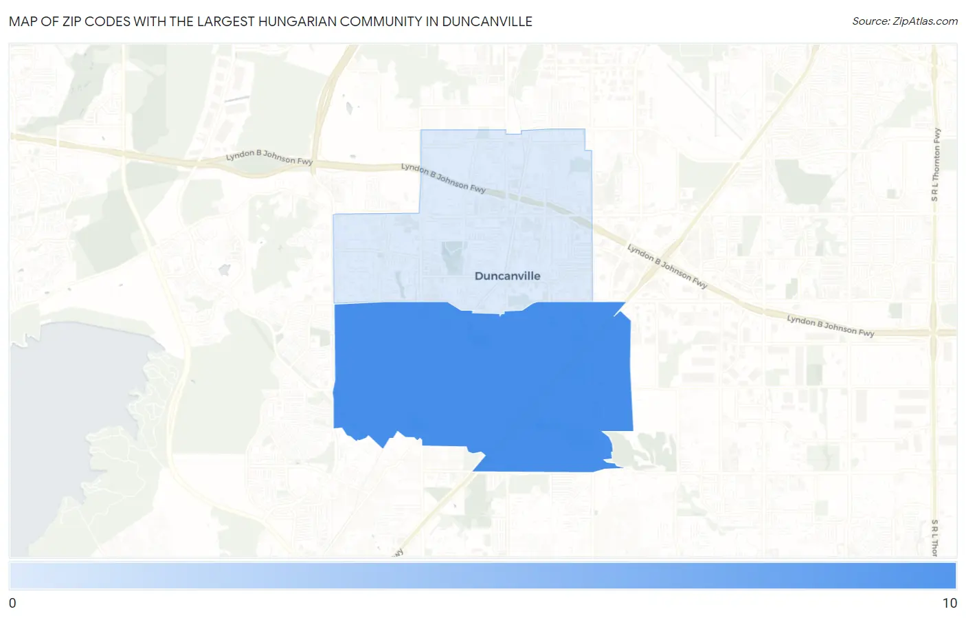 Zip Codes with the Largest Hungarian Community in Duncanville Map