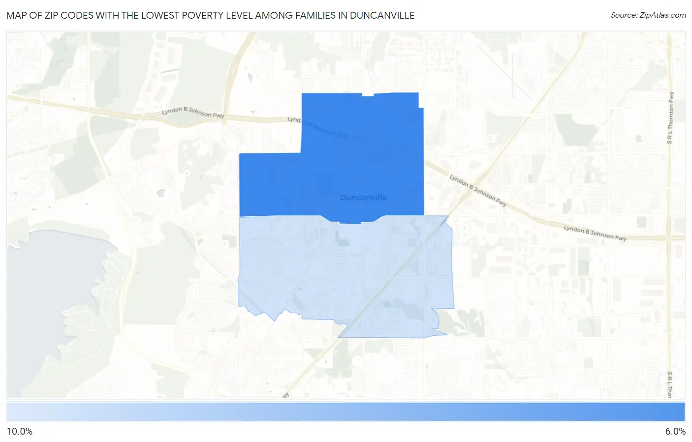 Zip Codes with the Lowest Poverty Level Among Families in Duncanville Map