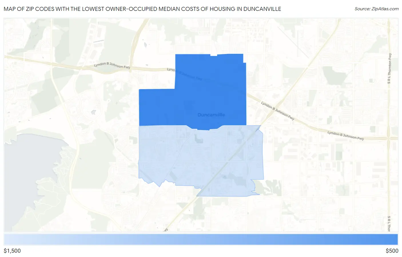 Zip Codes with the Lowest Owner-Occupied Median Costs of Housing in Duncanville Map