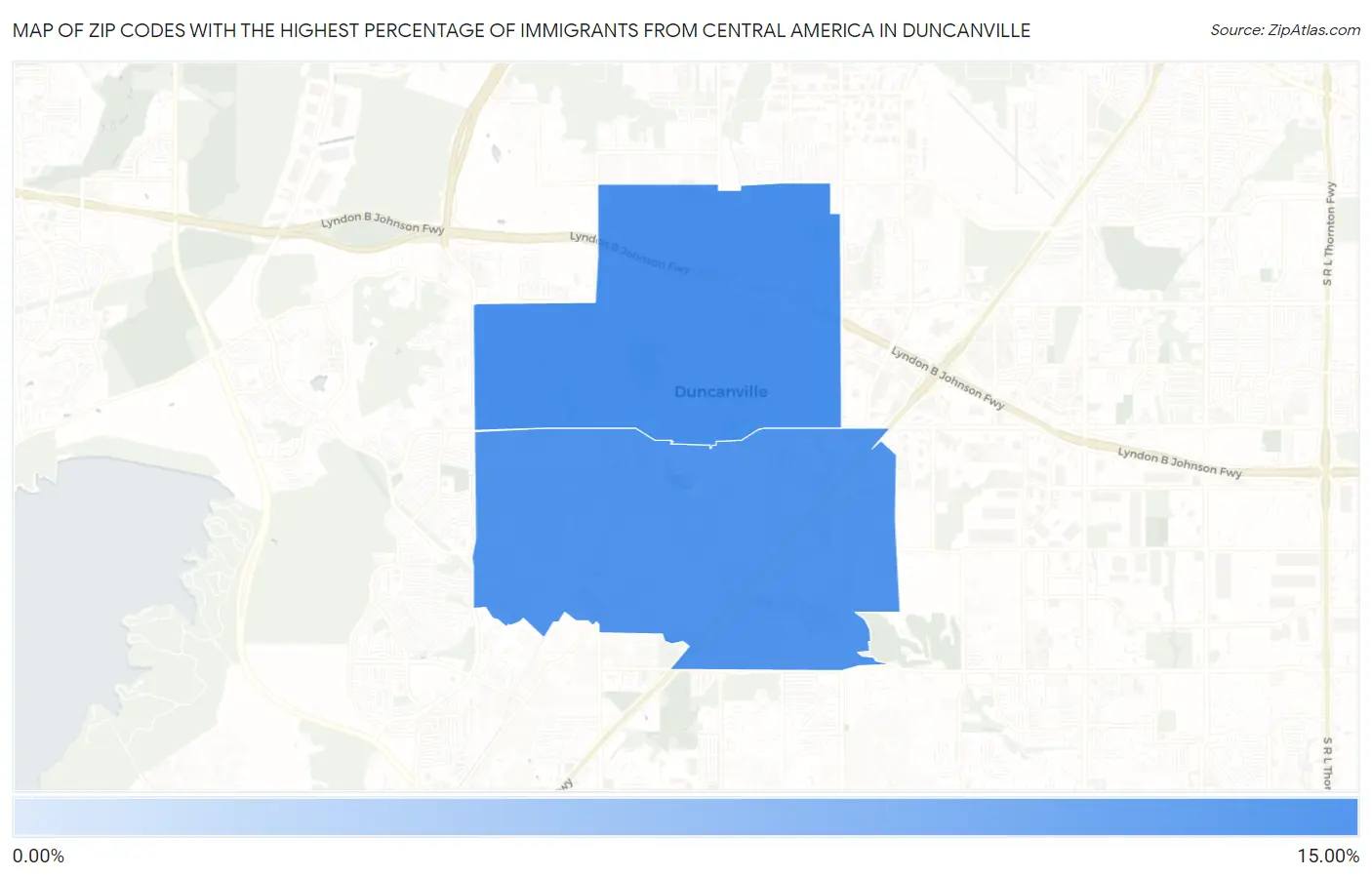 Zip Codes with the Highest Percentage of Immigrants from Central America in Duncanville Map