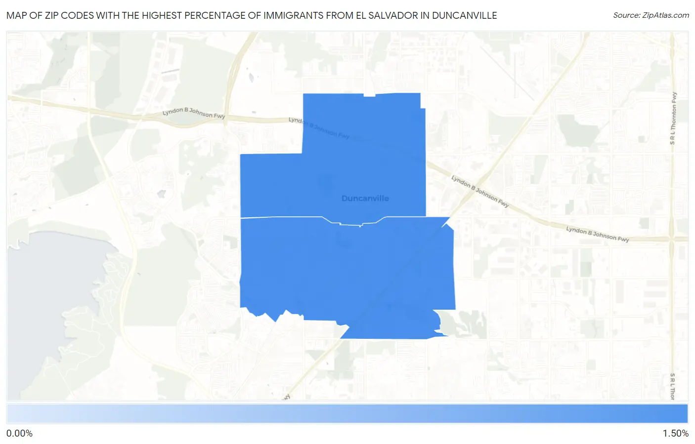Zip Codes with the Highest Percentage of Immigrants from El Salvador in Duncanville Map