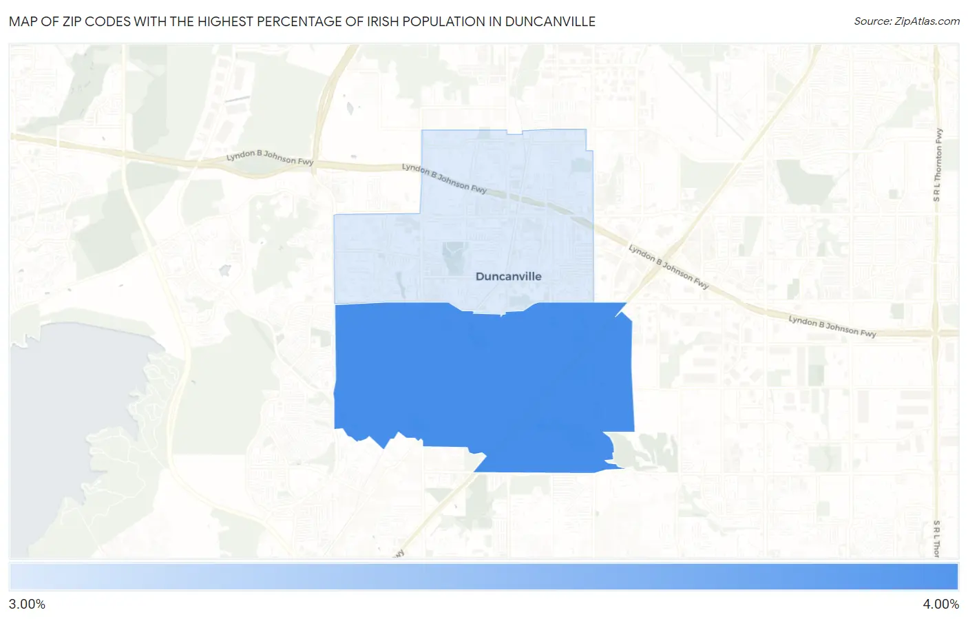 Zip Codes with the Highest Percentage of Irish Population in Duncanville Map