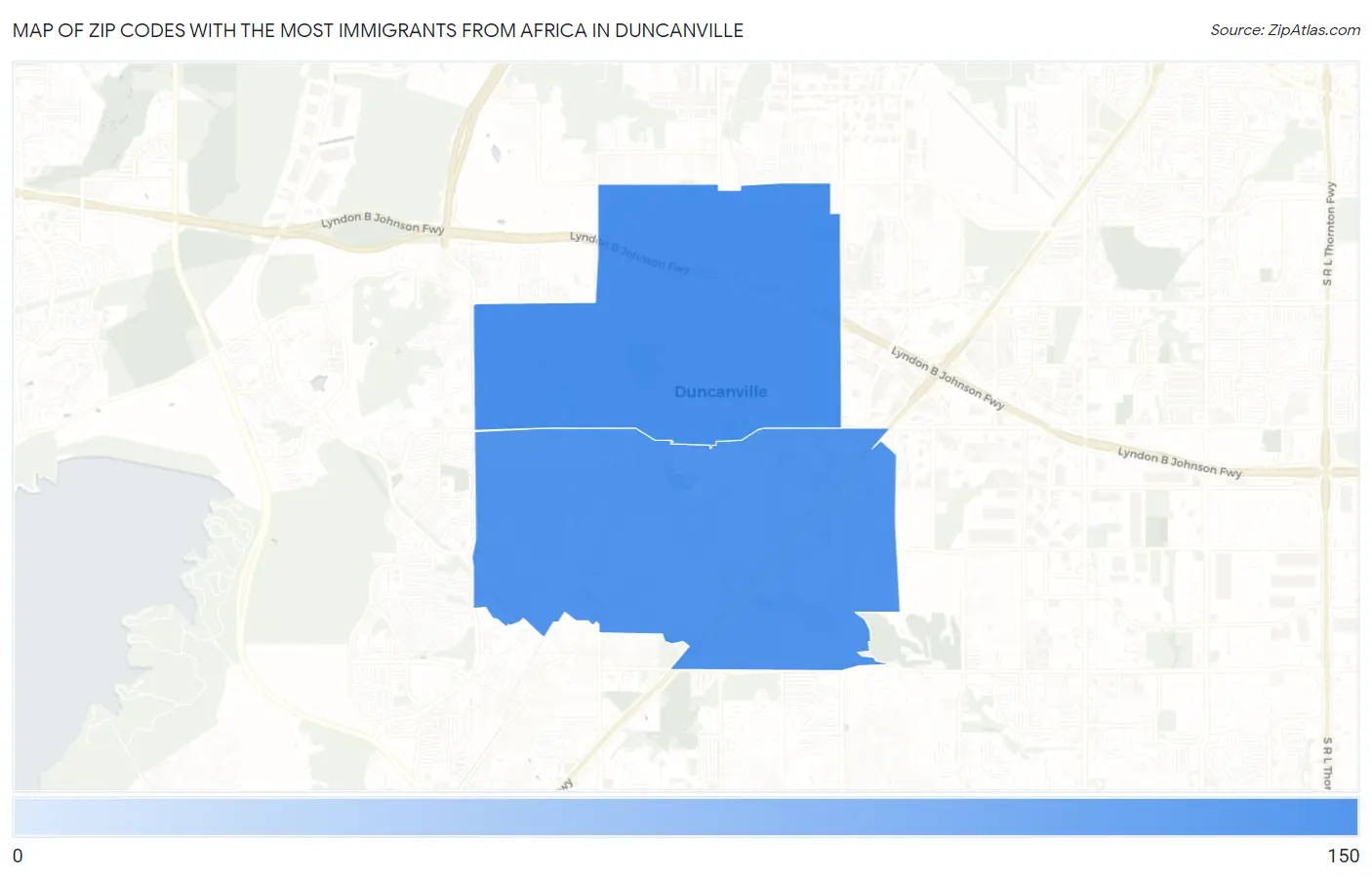 Zip Codes with the Most Immigrants from Africa in Duncanville Map