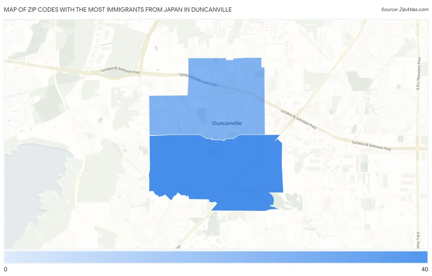 Zip Codes with the Most Immigrants from Japan in Duncanville Map