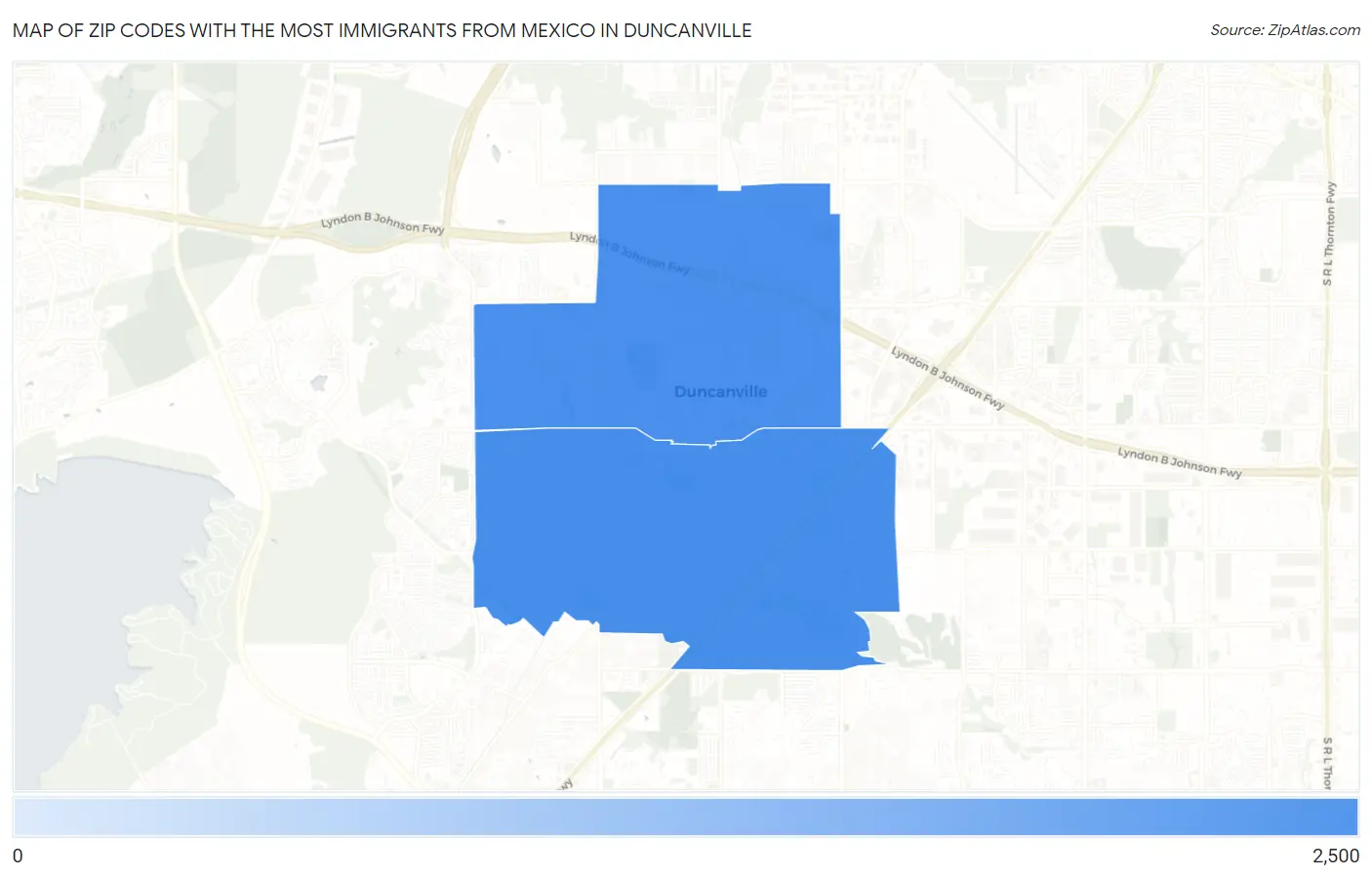 Zip Codes with the Most Immigrants from Mexico in Duncanville Map