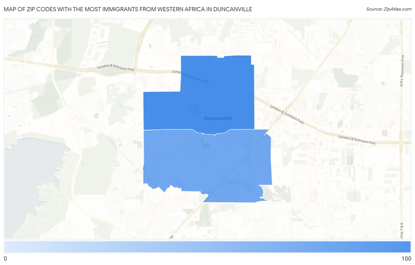 Zip Codes with the Most Immigrants from Western Africa in Duncanville Map