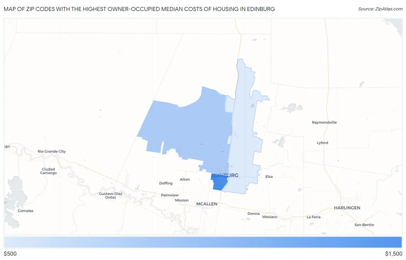 Zip Codes with the Highest Owner-Occupied Median Costs of Housing in Edinburg Map