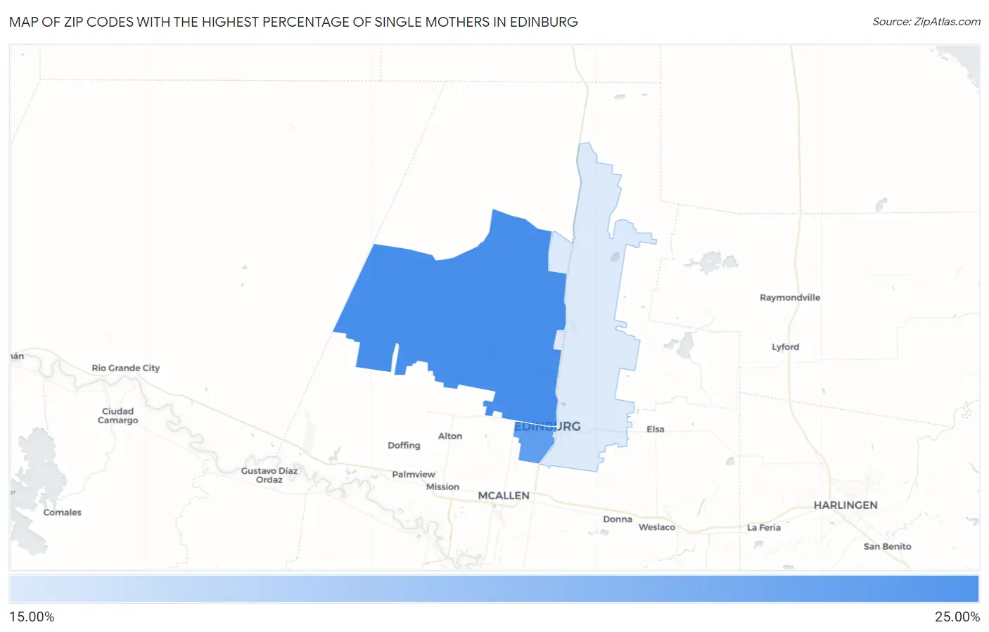 Zip Codes with the Highest Percentage of Single Mothers in Edinburg Map
