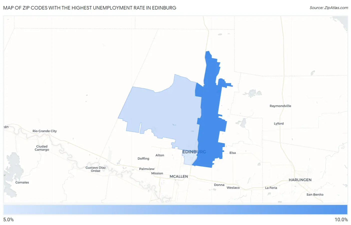Zip Codes with the Highest Unemployment Rate in Edinburg Map