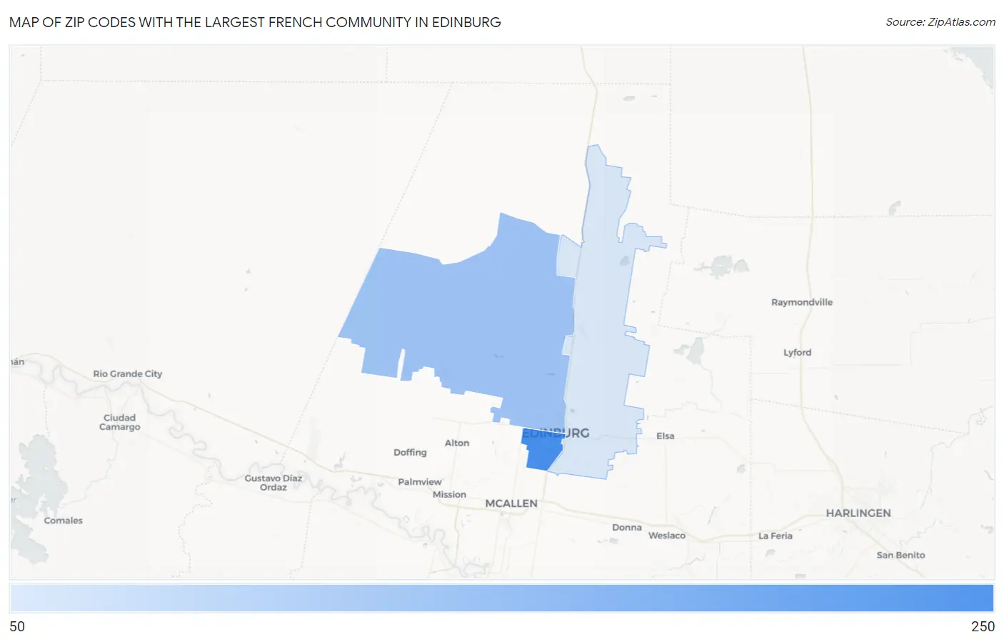 Zip Codes with the Largest French Community in Edinburg Map