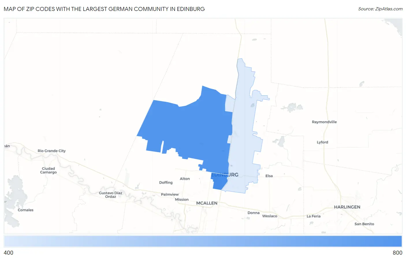 Zip Codes with the Largest German Community in Edinburg Map