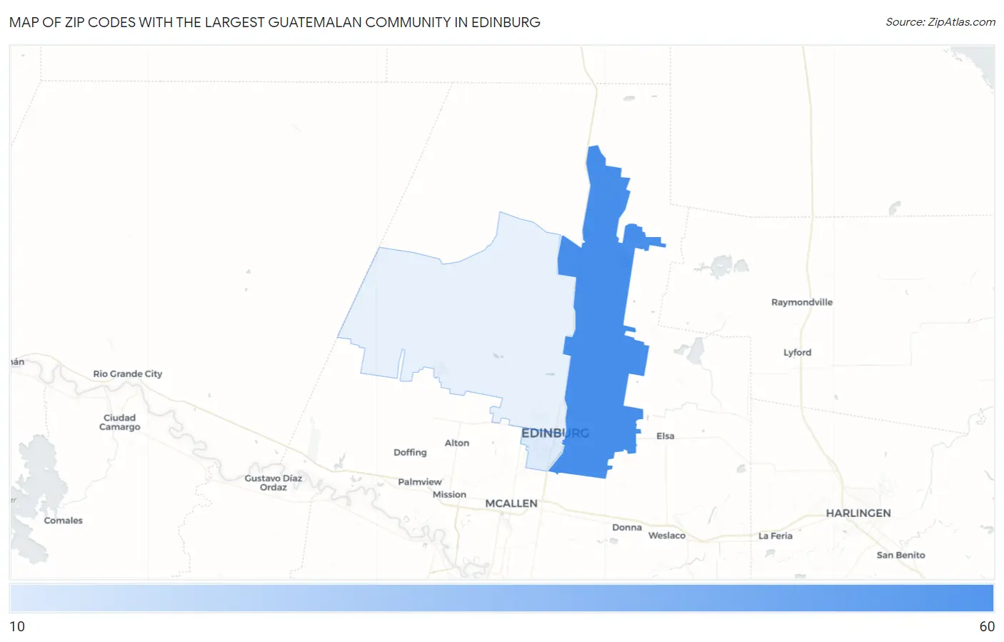 Zip Codes with the Largest Guatemalan Community in Edinburg Map