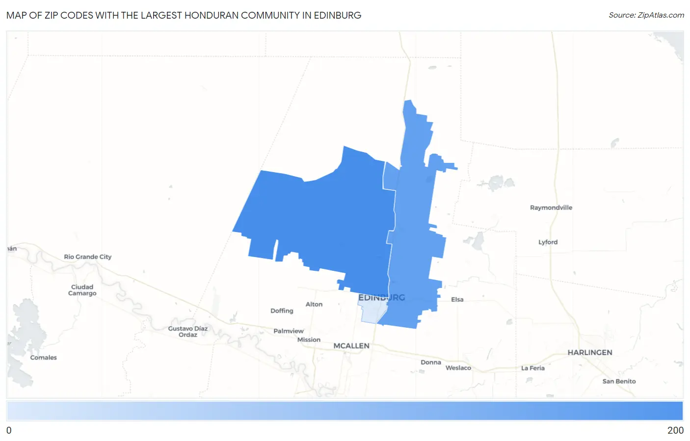 Zip Codes with the Largest Honduran Community in Edinburg Map