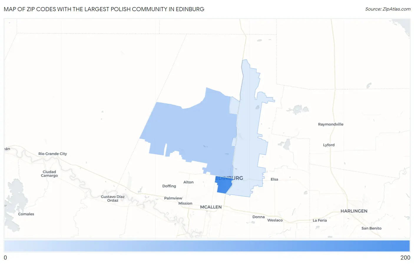 Zip Codes with the Largest Polish Community in Edinburg Map