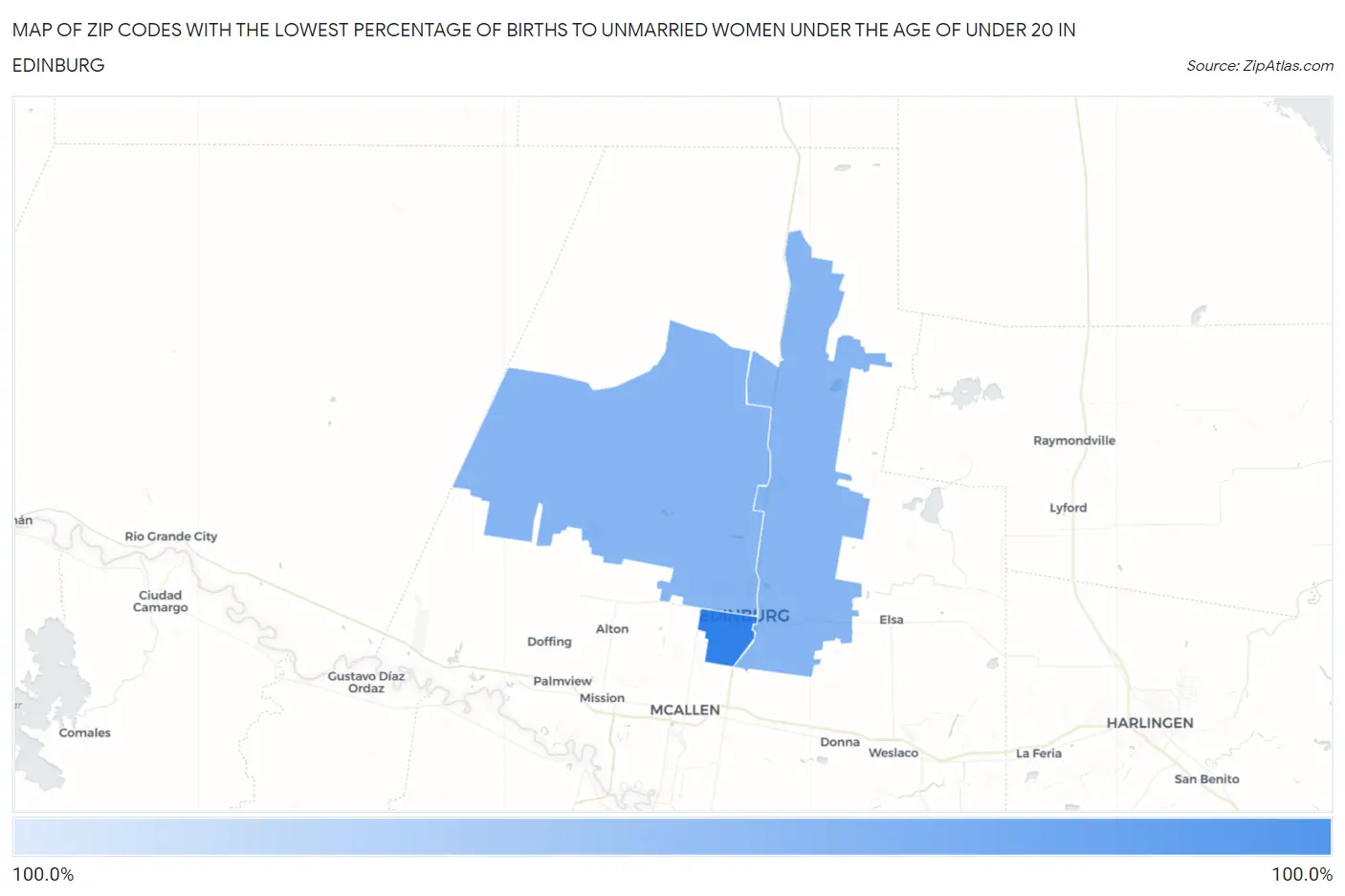 Zip Codes with the Lowest Percentage of Births to Unmarried Women under the Age of under 20 in Edinburg Map