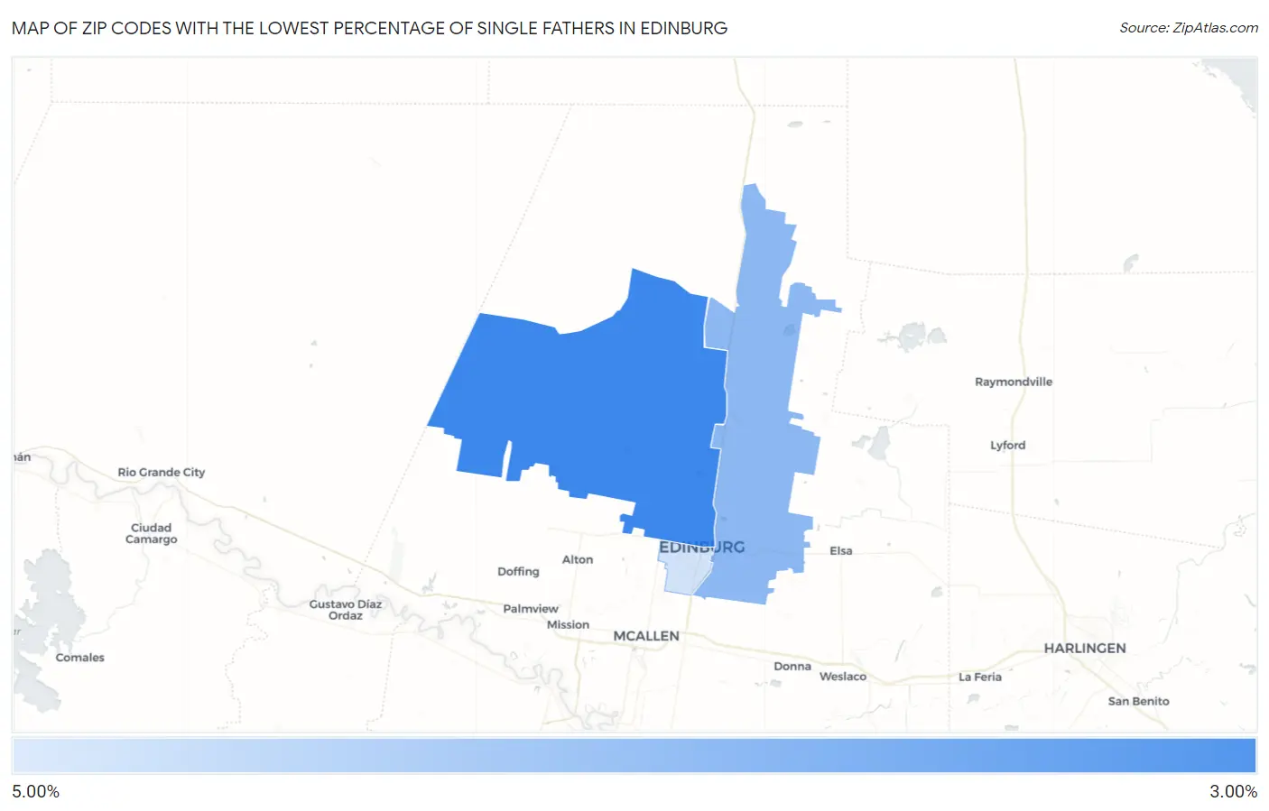 Zip Codes with the Lowest Percentage of Single Fathers in Edinburg Map