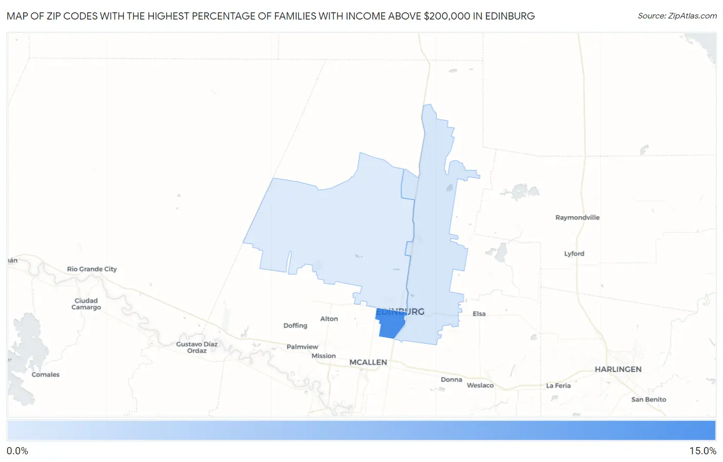 Zip Codes with the Highest Percentage of Families with Income Above $200,000 in Edinburg Map