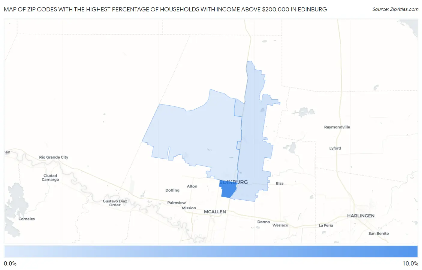 Zip Codes with the Highest Percentage of Households with Income Above $200,000 in Edinburg Map