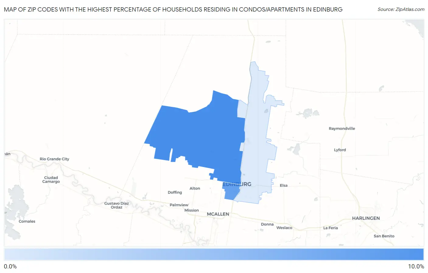 Zip Codes with the Highest Percentage of Households Residing in Condos/Apartments in Edinburg Map