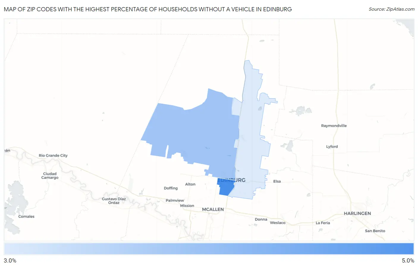 Zip Codes with the Highest Percentage of Households Without a Vehicle in Edinburg Map