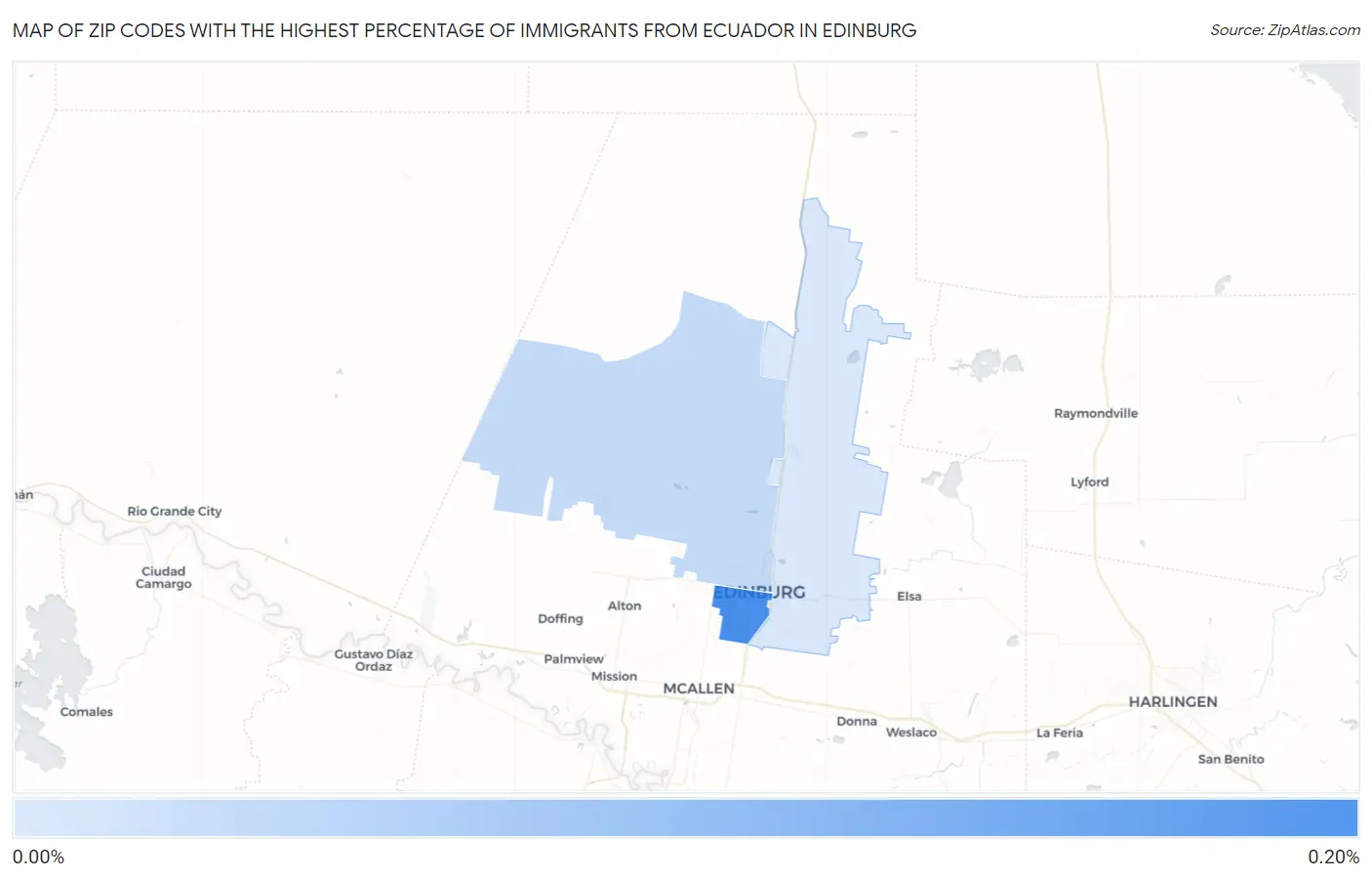 Zip Codes with the Highest Percentage of Immigrants from Ecuador in Edinburg Map