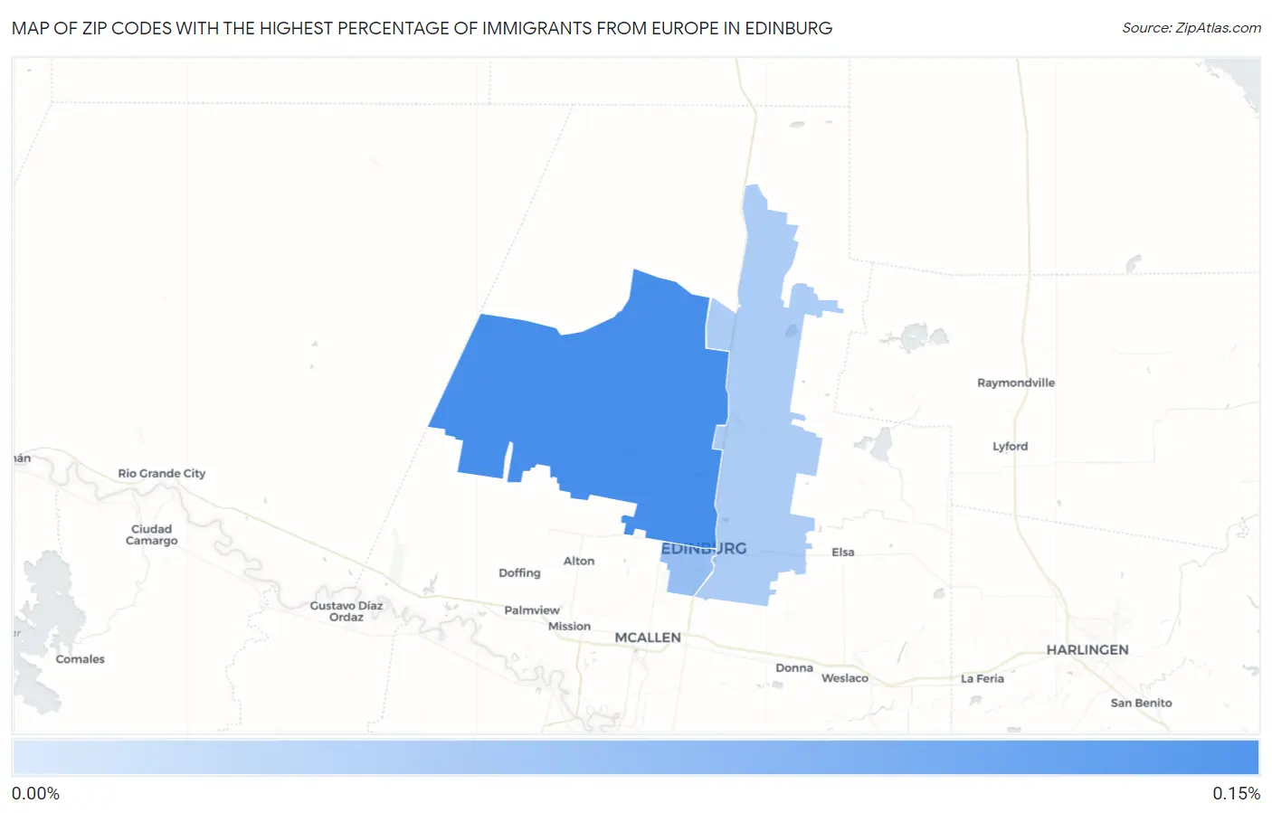 Zip Codes with the Highest Percentage of Immigrants from Europe in Edinburg Map