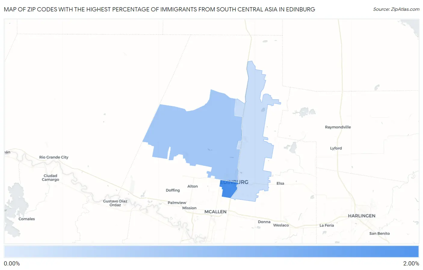 Zip Codes with the Highest Percentage of Immigrants from South Central Asia in Edinburg Map