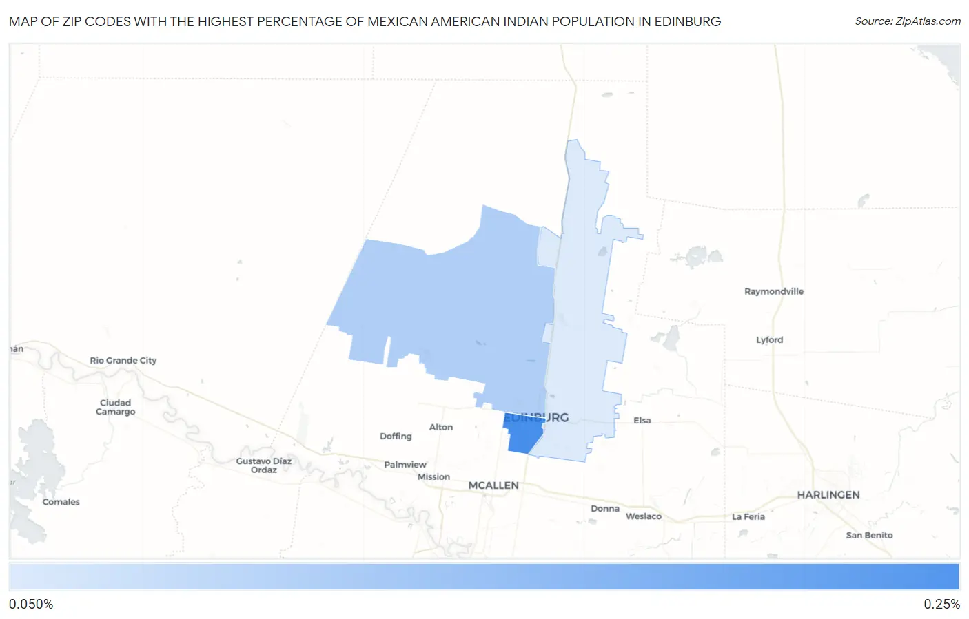 Zip Codes with the Highest Percentage of Mexican American Indian Population in Edinburg Map