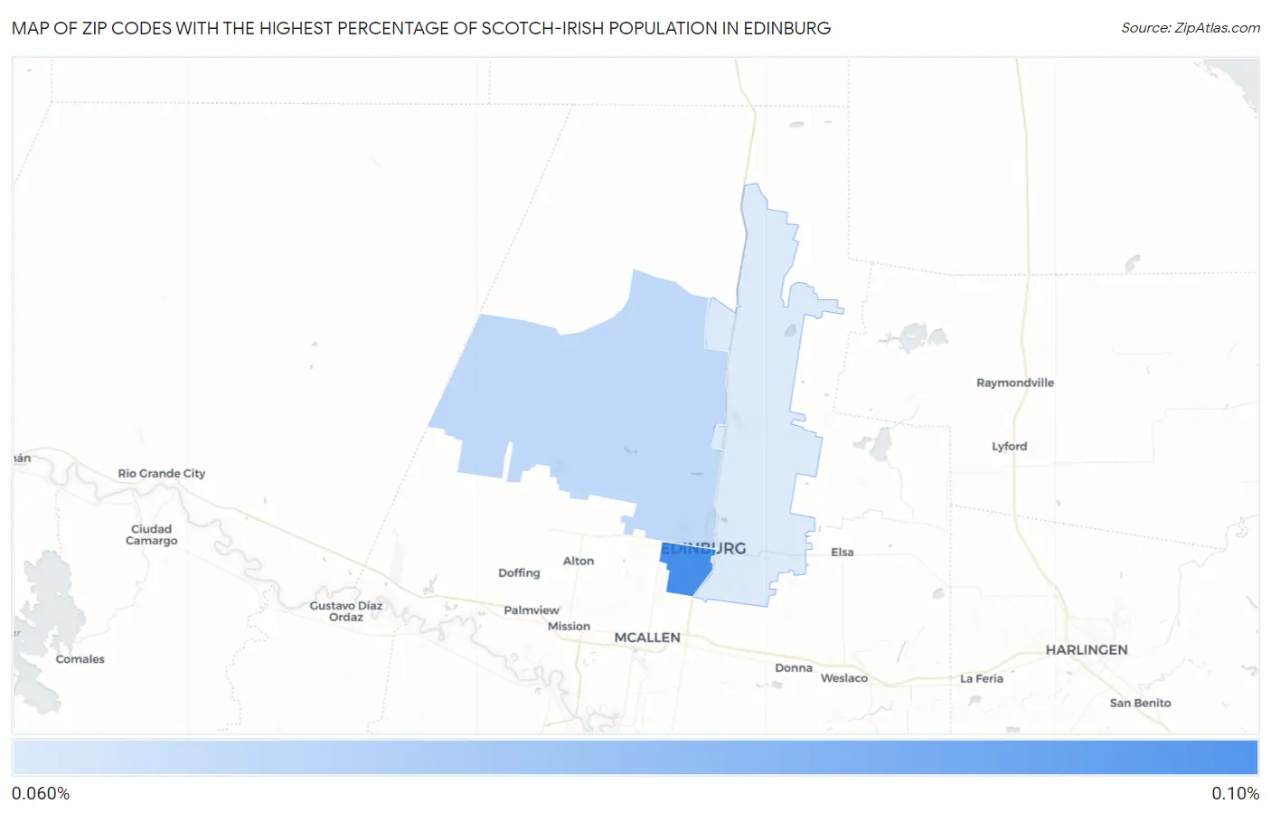 Zip Codes with the Highest Percentage of Scotch-Irish Population in Edinburg Map