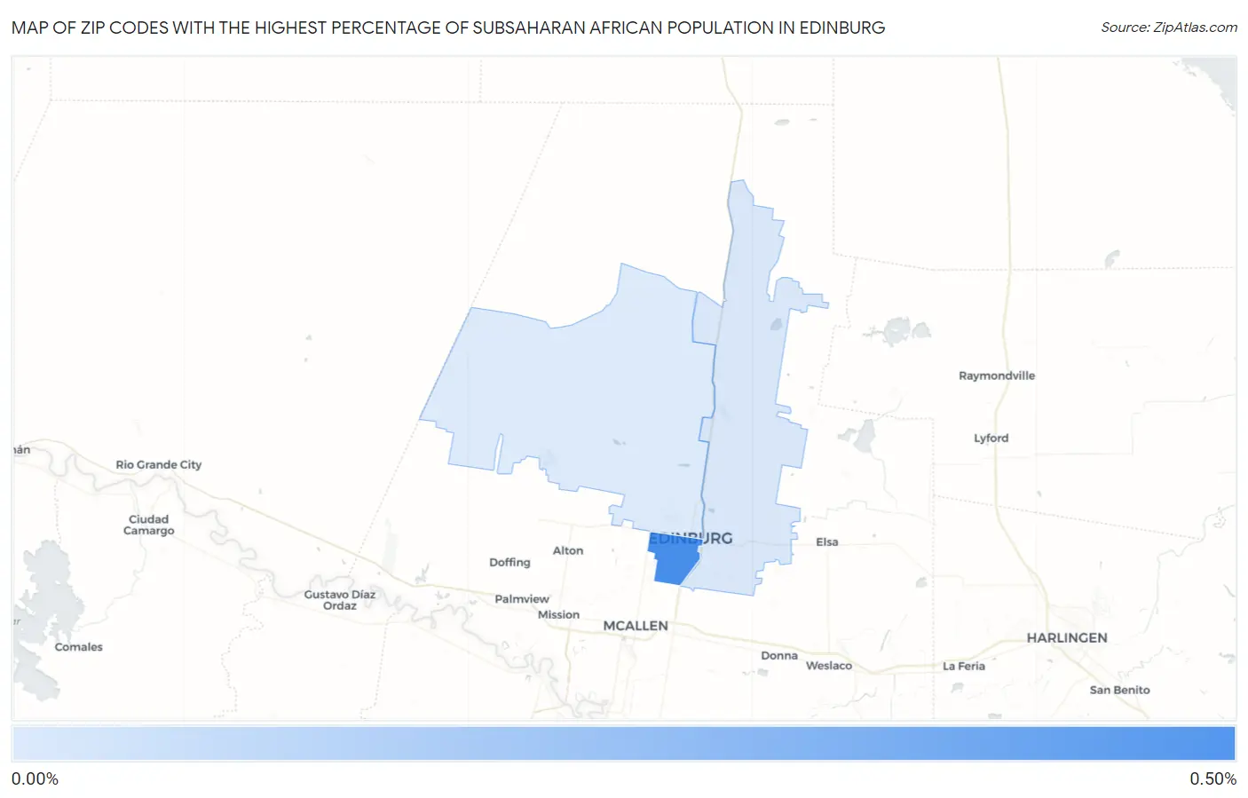 Zip Codes with the Highest Percentage of Subsaharan African Population in Edinburg Map