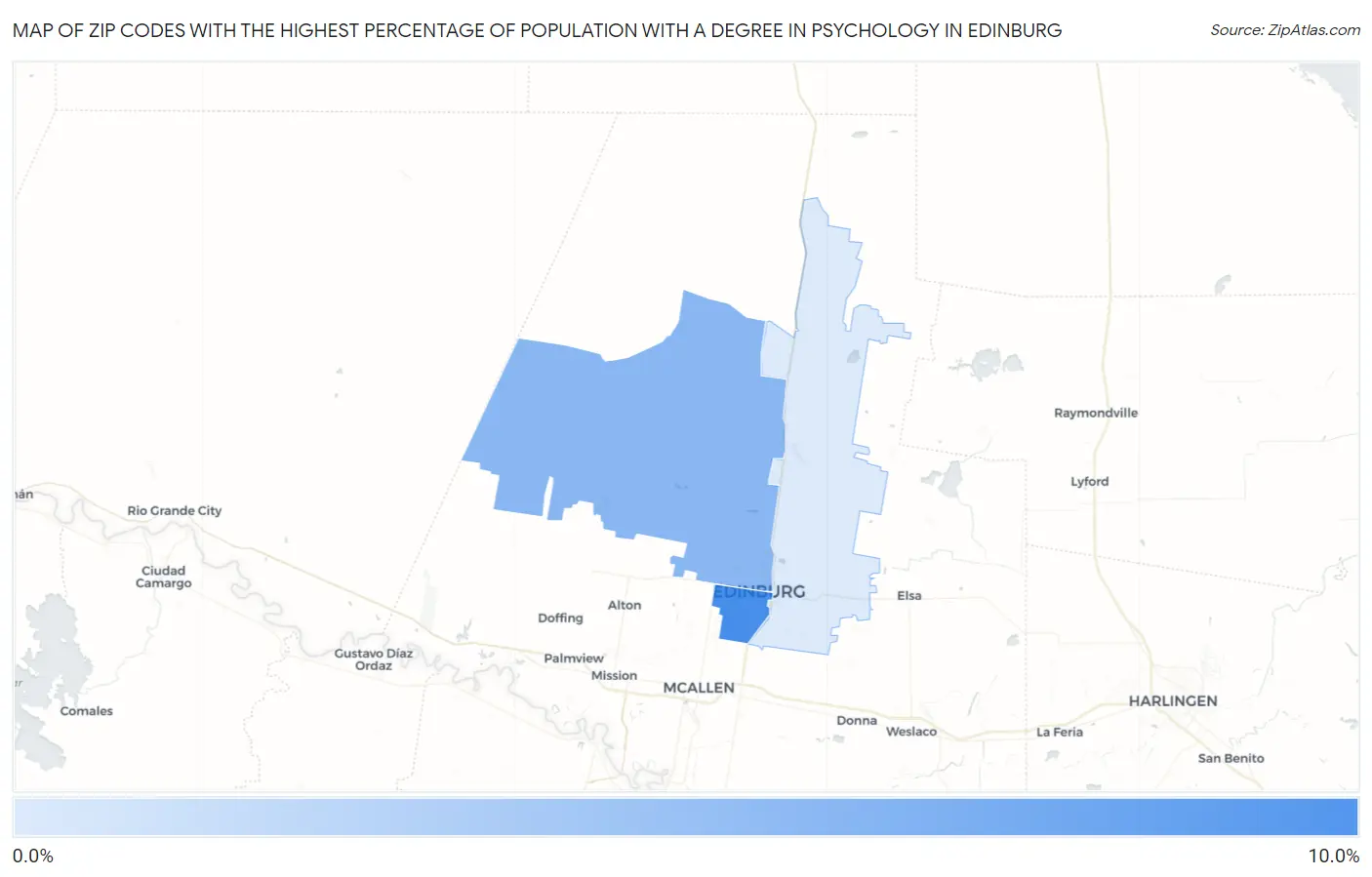 Zip Codes with the Highest Percentage of Population with a Degree in Psychology in Edinburg Map