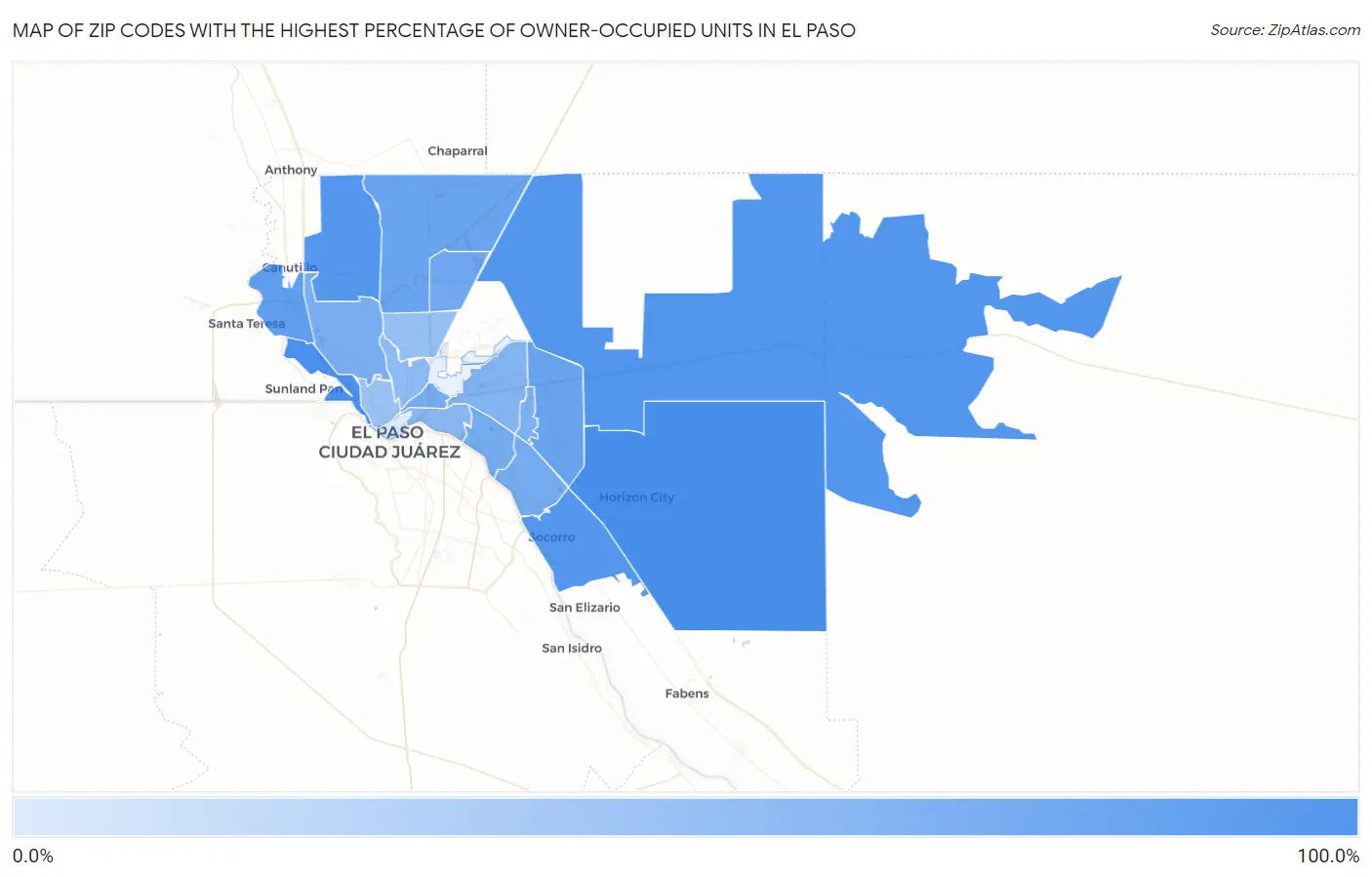 Zip Codes with the Highest Percentage of Owner-Occupied Units in El Paso Map