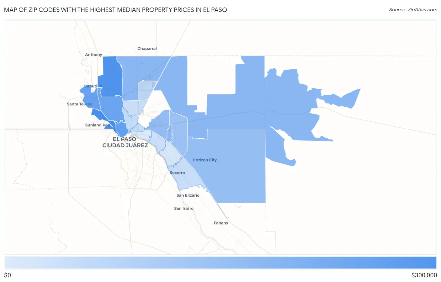 Zip Codes with the Highest Median Property Prices in El Paso Map