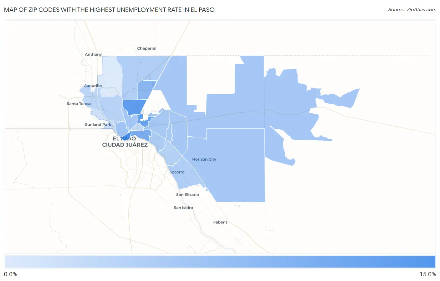 Zip Codes with the Highest Unemployment Rate in El Paso Map