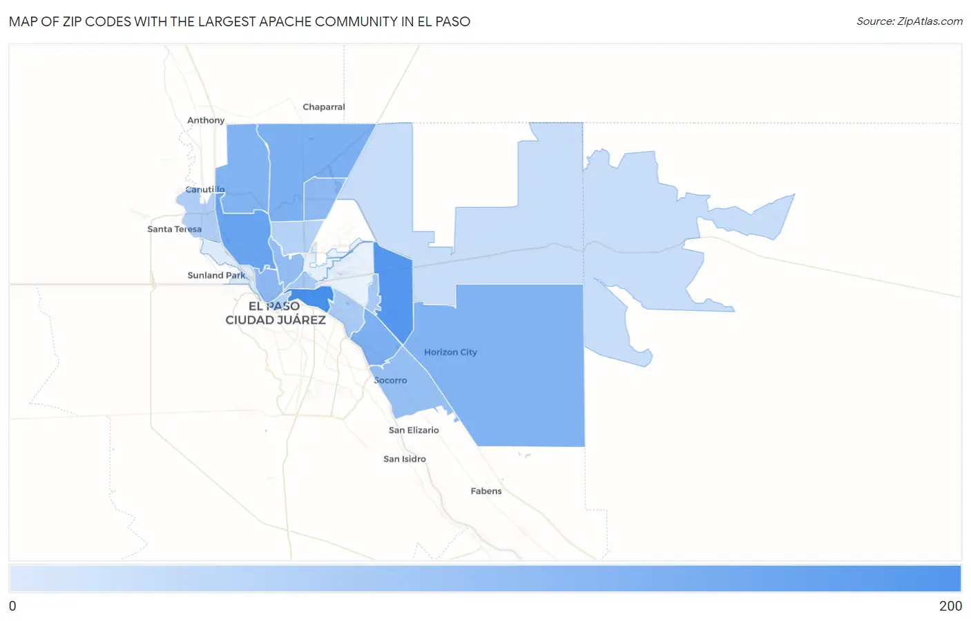 Zip Codes with the Largest Apache Community in El Paso Map