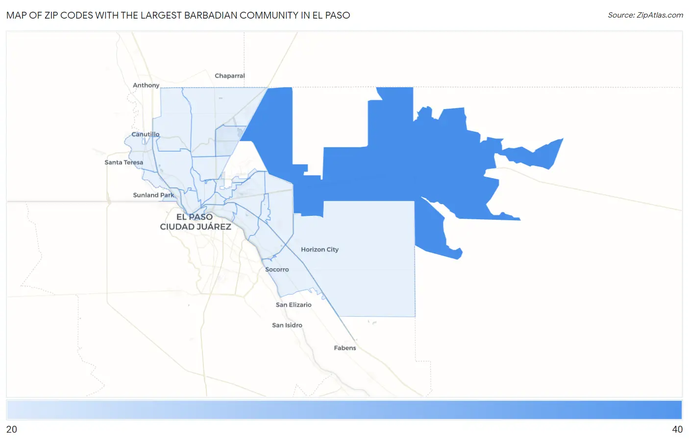 Zip Codes with the Largest Barbadian Community in El Paso Map
