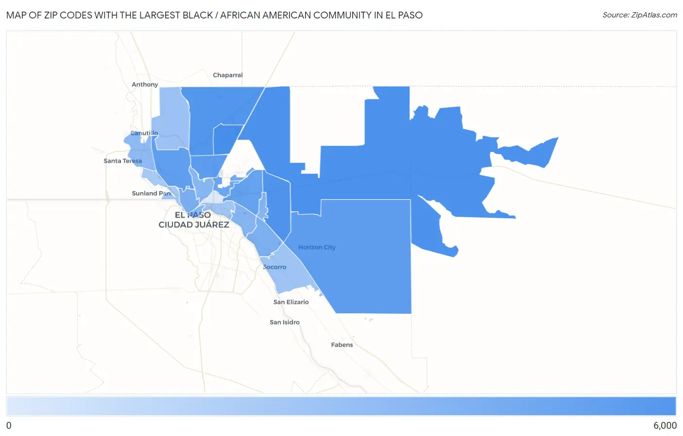 Zip Codes with the Largest Black / African American Community in El Paso Map