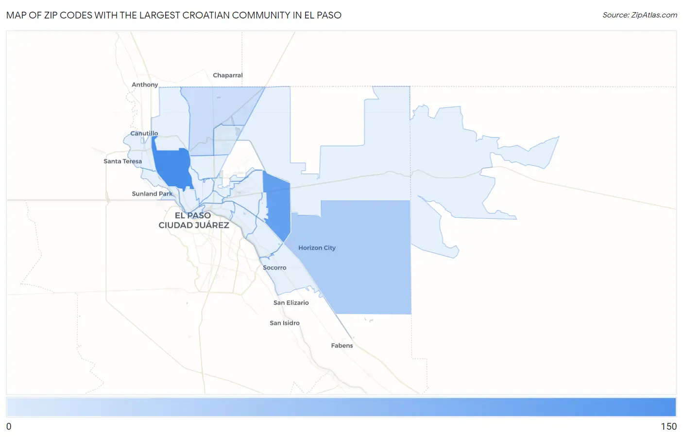 Zip Codes with the Largest Croatian Community in El Paso Map