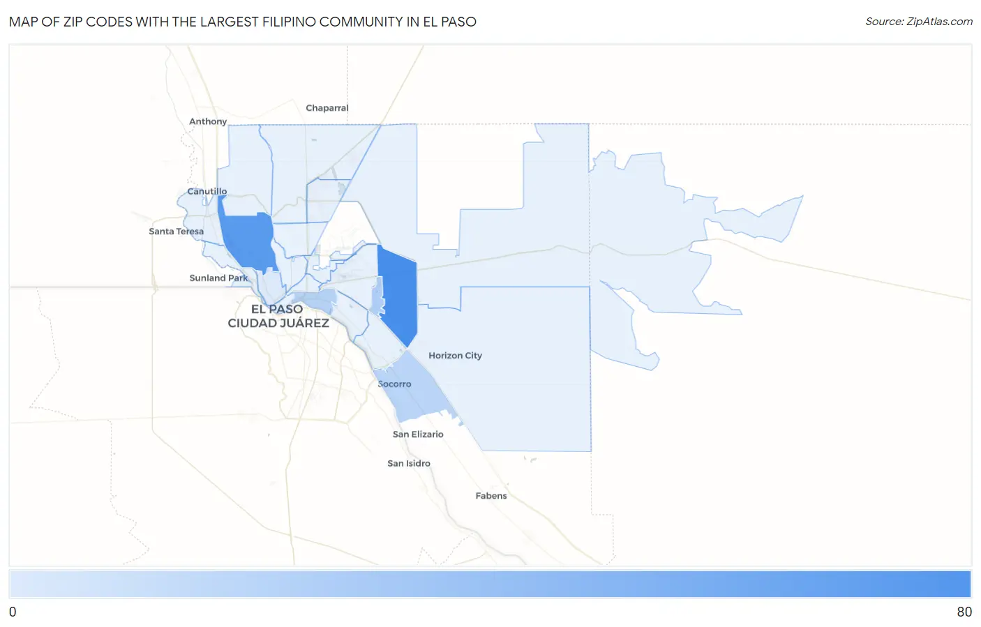 Zip Codes with the Largest Filipino Community in El Paso Map