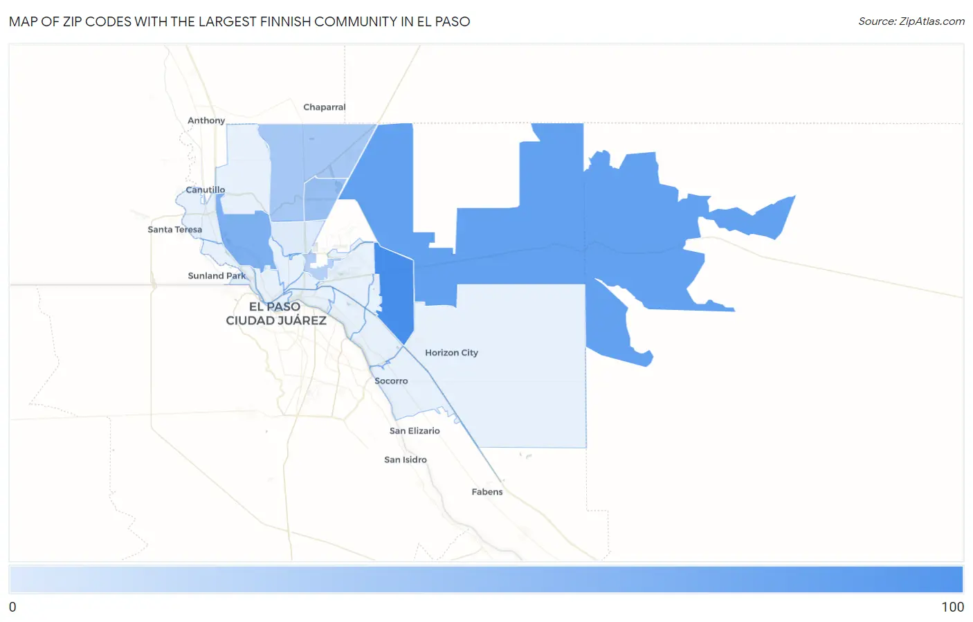 Zip Codes with the Largest Finnish Community in El Paso Map