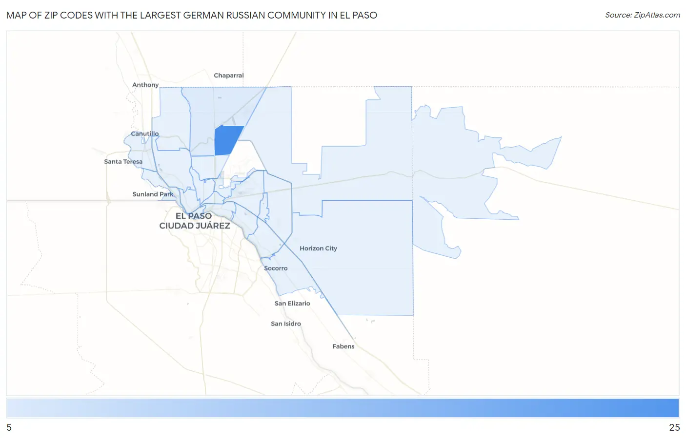 Zip Codes with the Largest German Russian Community in El Paso Map