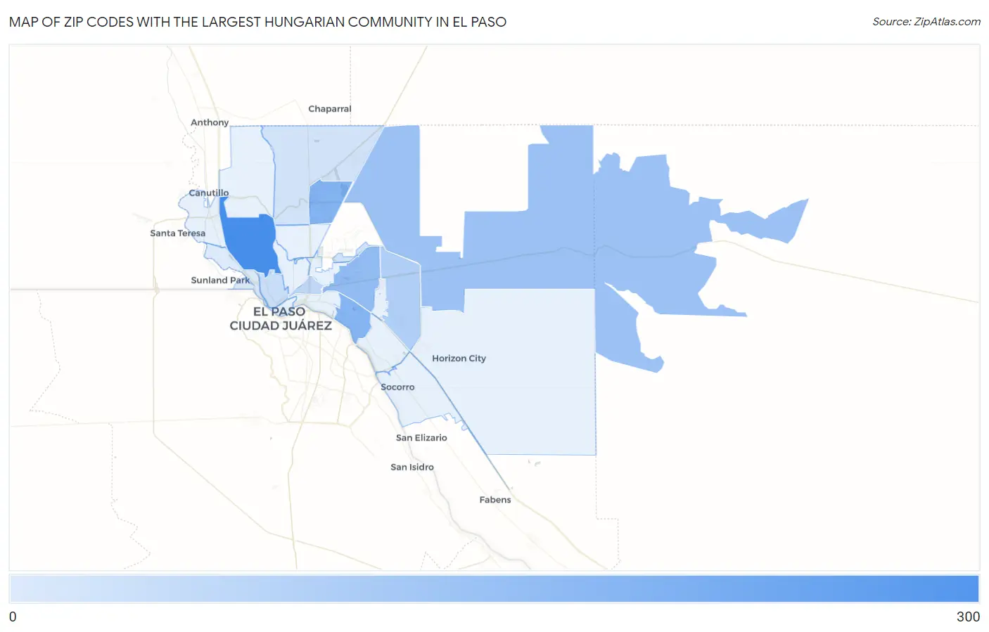 Zip Codes with the Largest Hungarian Community in El Paso Map