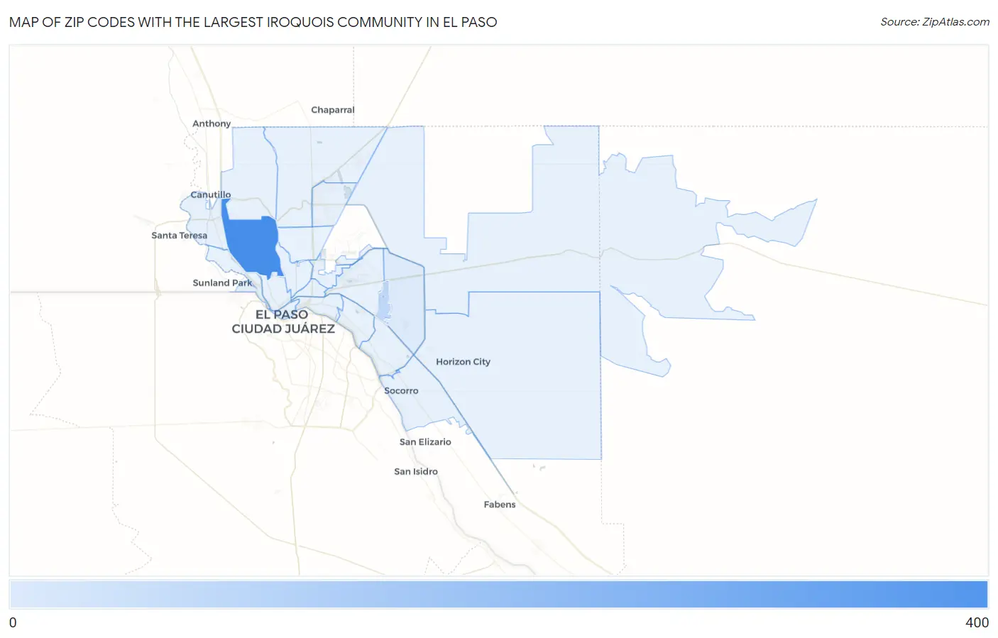 Zip Codes with the Largest Iroquois Community in El Paso Map