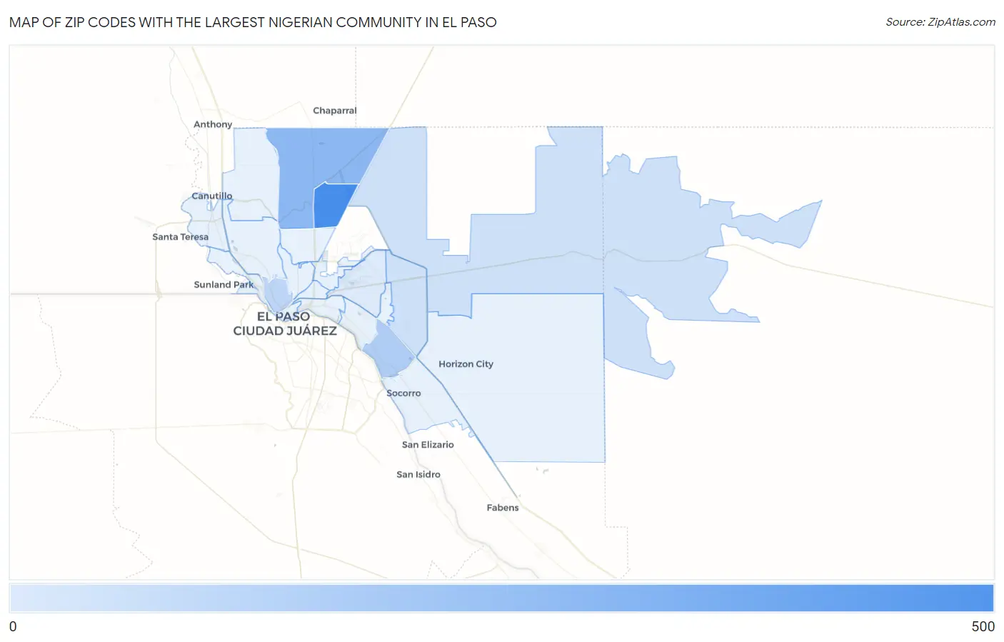 Zip Codes with the Largest Nigerian Community in El Paso Map
